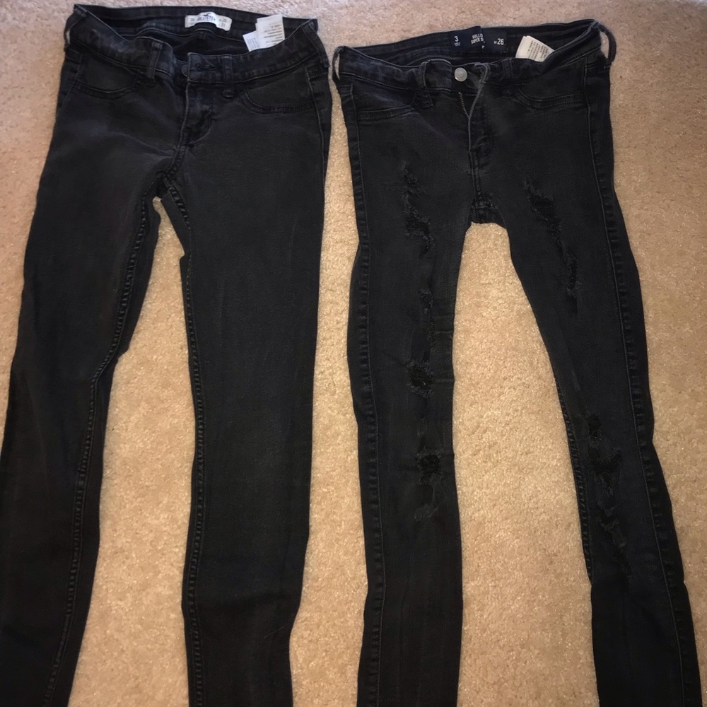 Left: plain all black jeans. Right: ripped jeans